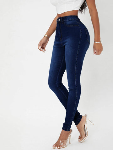 SXY High Waist Bleach Wash Skinny Jeans