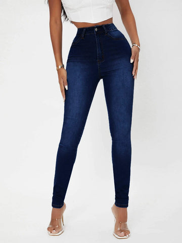 SXY High Waist Bleach Wash Skinny Jeans