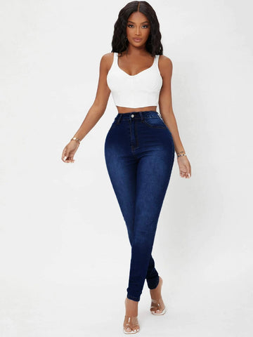 SXY High Waist Bleach Wash Skinny Jeans