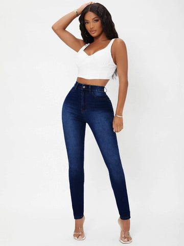 SXY High Waist Bleach Wash Skinny Jeans