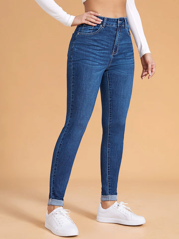 Cat Whisker Washed Rolled Hem Skinny Jeans