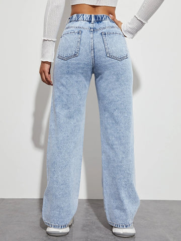 Slogan and Yin & Yang Print Jeans