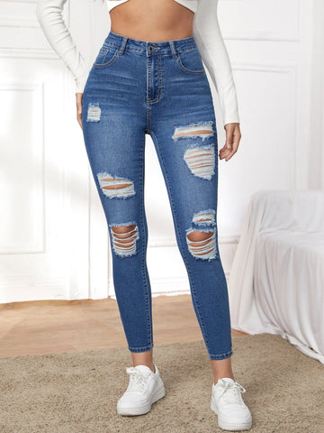 High Stretch Ripped Skinny Jeans