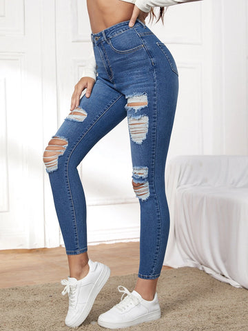 High Stretch Ripped Skinny Jeans