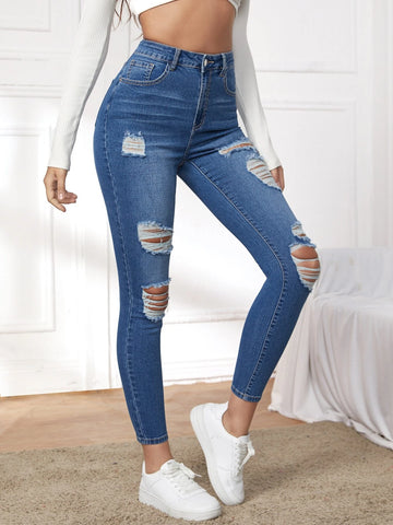 High Stretch Ripped Skinny Jeans