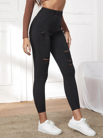 High Stretch Ripped Crop Skinny Jeans