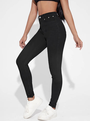 High Waisted Zip Up Skinny Jeans