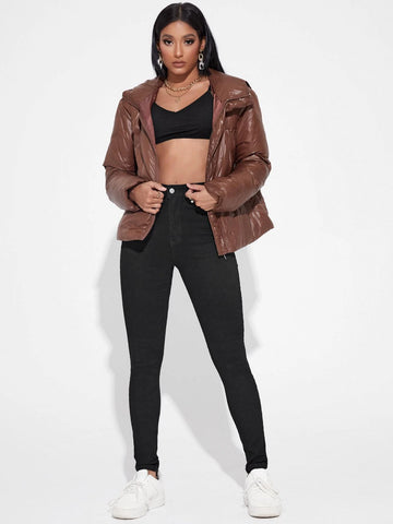 High Waisted Zip Up Skinny Jeans