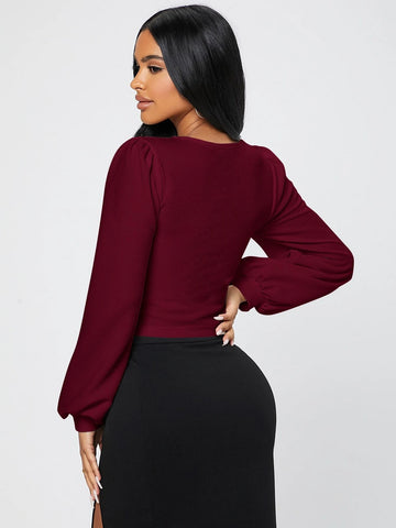 Square Neck Lantern Sleeve Tee