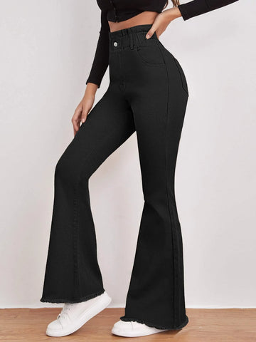 High Waisted Zip Fly Flare Leg Jeans