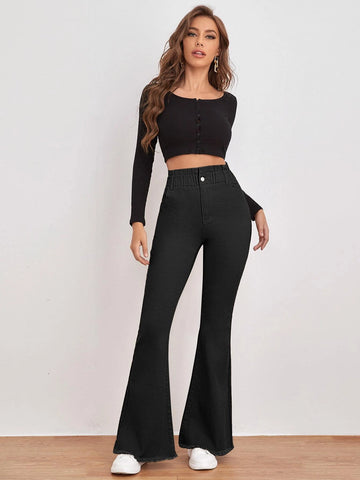 High Waisted Zip Fly Flare Leg Jeans
