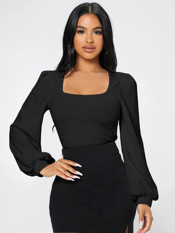 Square Neck Lantern Sleeve Tee