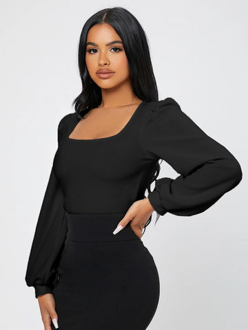 Square Neck Lantern Sleeve Tee