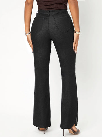 High Waist Flared Leg Ripped Jeans