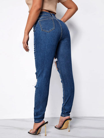 High Waist Ripped Tie Front Jeans