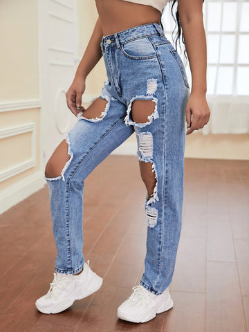 SXY High Waist Ripped Jeans