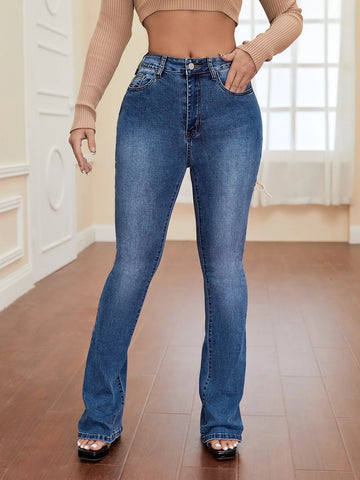 Bleach Wash Flare Leg Jeans