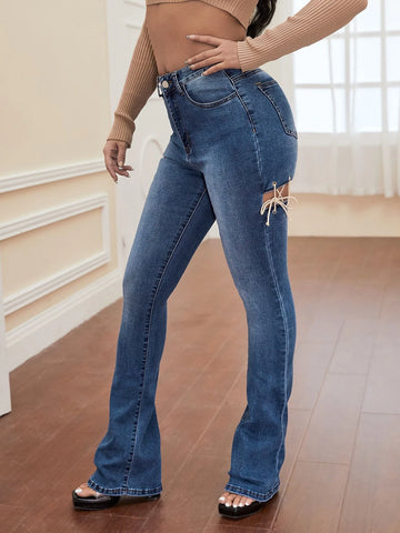 Bleach Wash Flare Leg Jeans