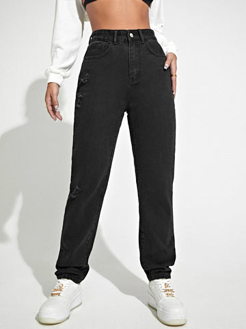 High Waist Straight Leg Jeans