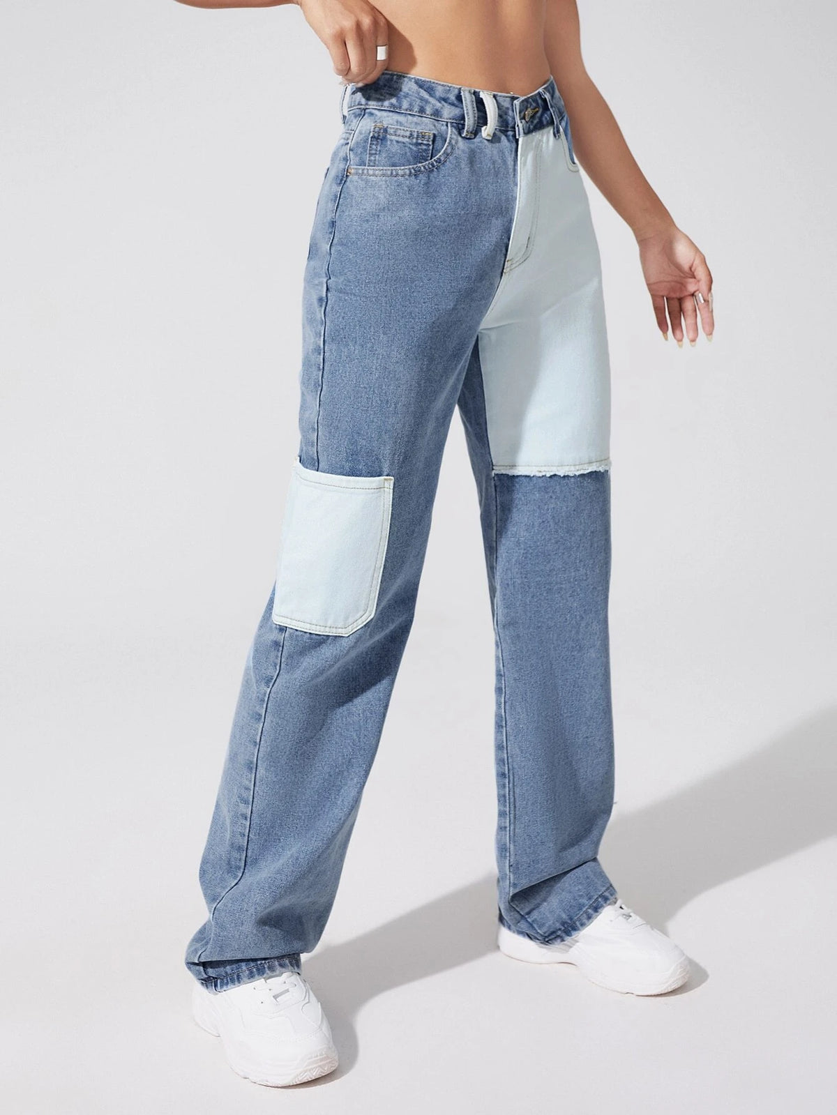 High Waist Two Tone Jeans