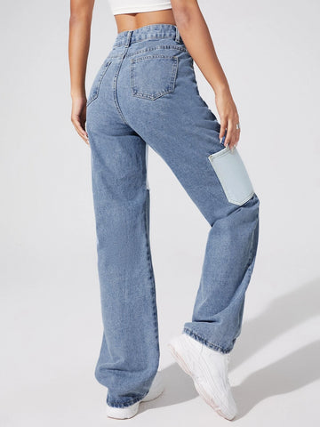 High Waist Two Tone Jeans