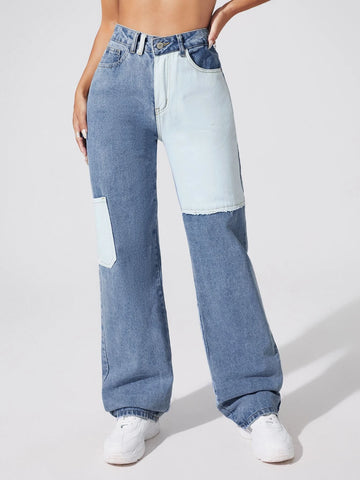 High Waist Two Tone Jeans