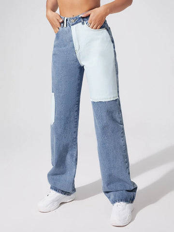 High Waist Two Tone Jeans
