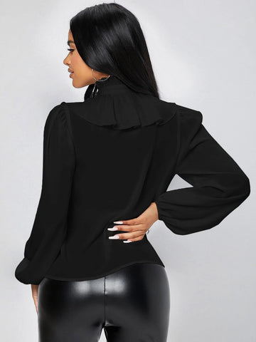 PETITE Ruffle Trim Button Front Shirt