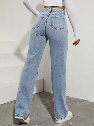 High Waist Ripped Boyfriend Jeans