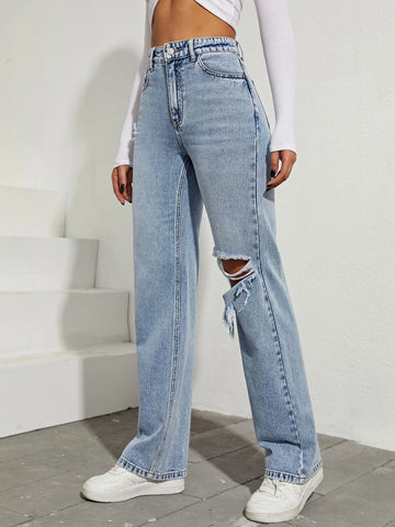 High Waist Ripped Boyfriend Jeans
