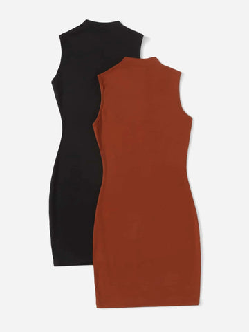Teen Girls 2pcs Solid Mock Neck Dress