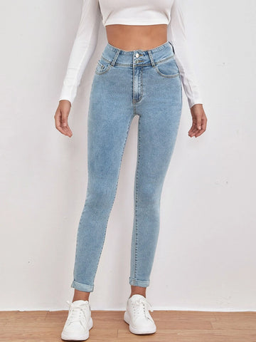 High Waist Slant Pocket Skinny Jeans