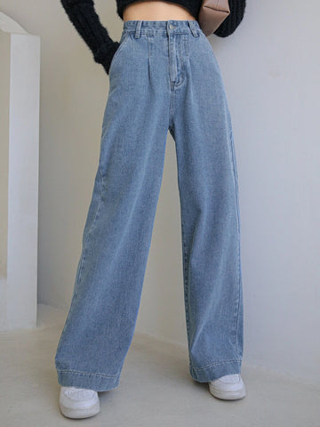 DAZY High Waist Slant Pocket Wide Leg Jeans