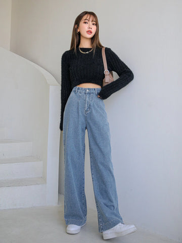 DAZY High Waist Slant Pocket Wide Leg Jeans