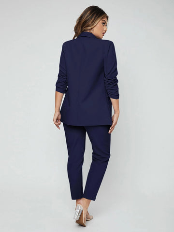 SXY Shawl Neck Open Front Blazer & Pants Suit
