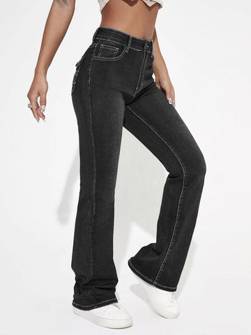 Graphic Embroidery Flare Leg Jeans