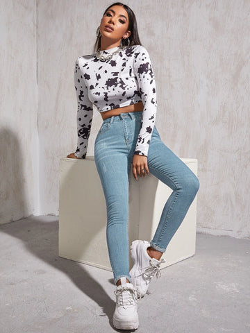 High Waist Patch Detail Skinny Jeans