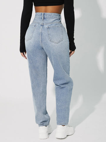PETITE High Waisted Zip Up Mom Fit Jeans