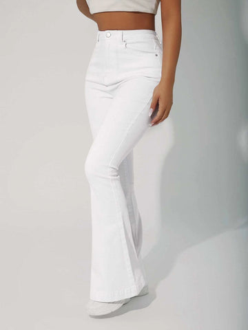 High Waist Whip Stitch Flare Leg Jeans