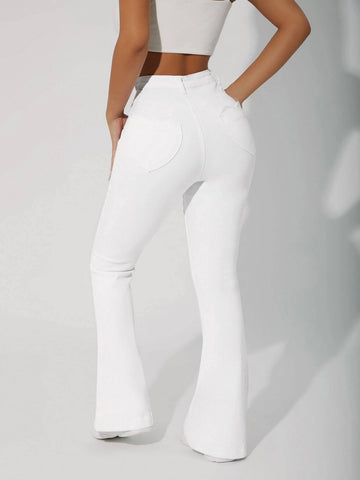 High Waist Whip Stitch Flare Leg Jeans