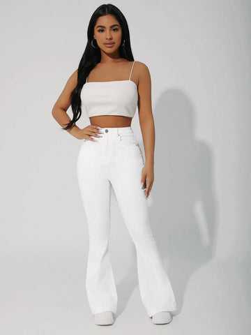 High Waist Whip Stitch Flare Leg Jeans