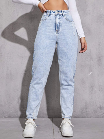 Zipper Fly Tapered Jeans