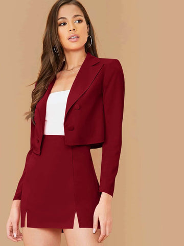 Unity Double Breasted Cropped Blazer & M-Slit Skirt Set