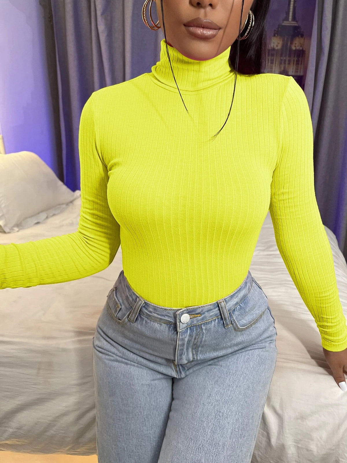 SXY High Neck Rib-knit Tee