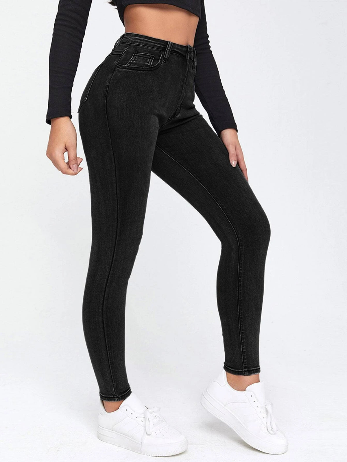 Solid High Waisted Skinny Jeans