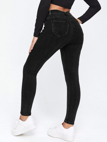 Solid High Waisted Skinny Jeans