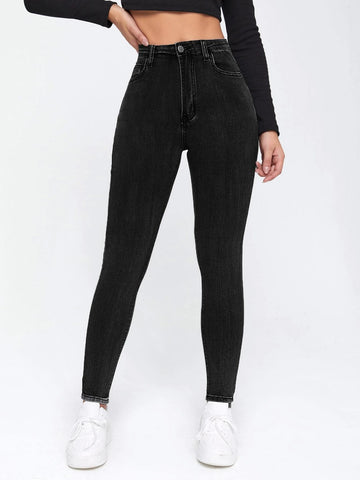 Solid High Waisted Skinny Jeans