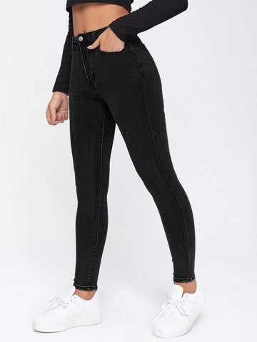 Solid High Waisted Skinny Jeans