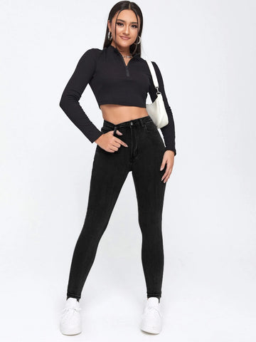 Solid High Waisted Skinny Jeans