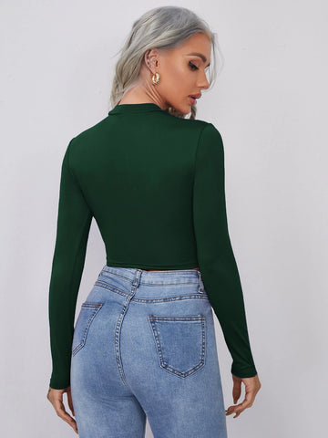evolu Form-Fitting Mock Neck Crop Top